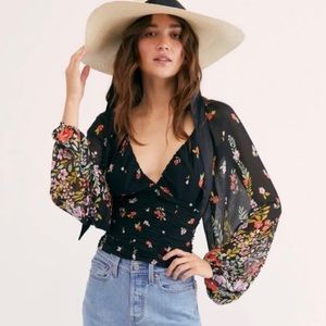 Free People Final Rose Balloon Sleeve Blouse